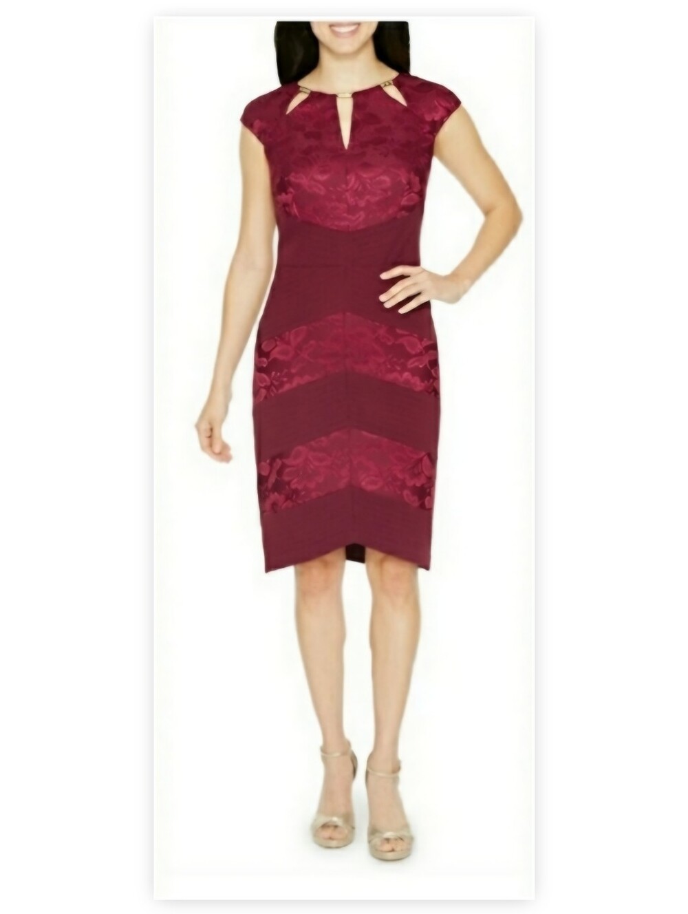 Melrose Social Cap Sleeve Sheath Dress Sz 16 -Wine